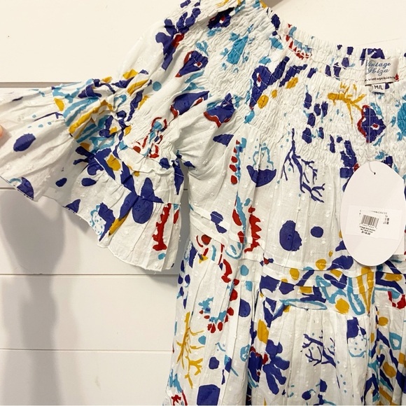 NWTs Vintage Ibiza | Bobbin Block Print Tiered 100% Cotton Babydoll Dress M/L - Picture 7 of 9